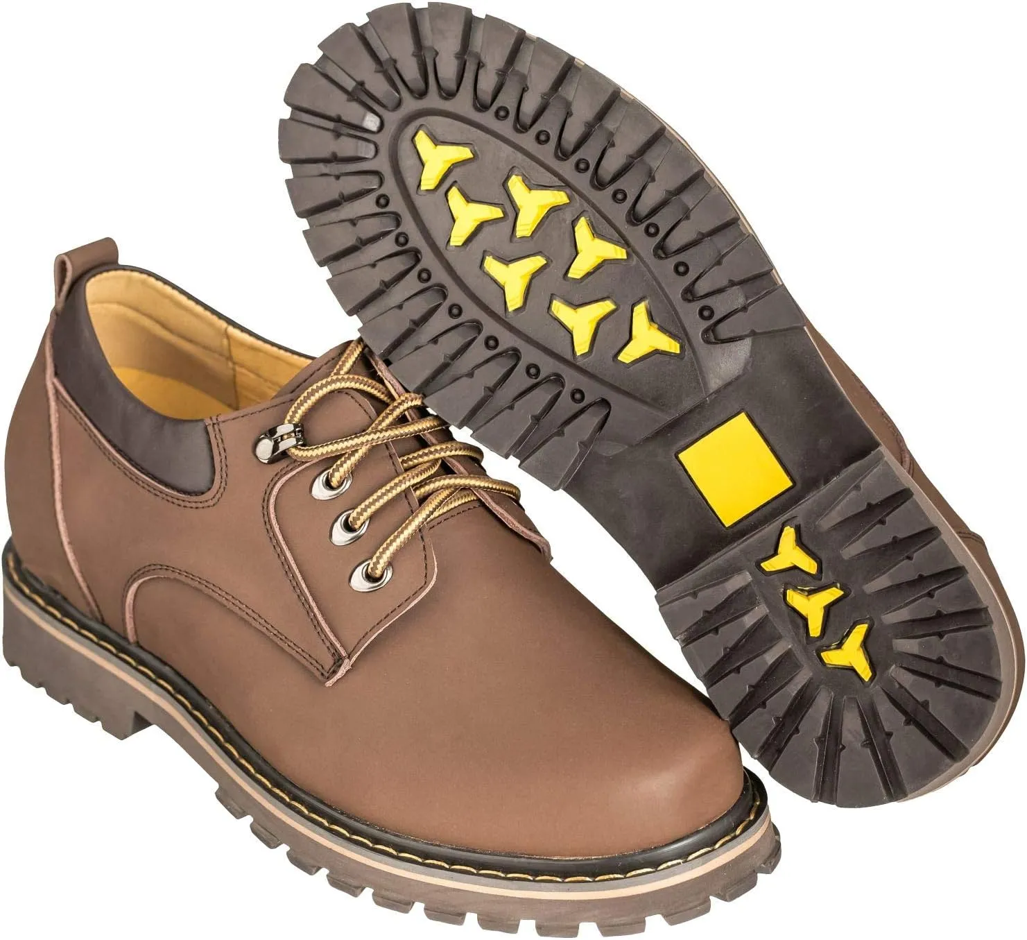 TOTO Men's Invisible Height Increasing Elevator Shoes - Brown Leather Lace-up Casual Low Top Work Boots - 3.2 Inches Taller - F70272 - Size 7.5 D(M) US