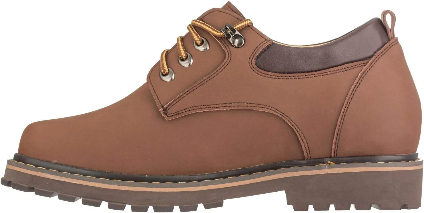 TOTO Men's Invisible Height Increasing Elevator Shoes - Brown Leather Lace-up Casual Low Top Work Boots - 3.2 Inches Taller - F70272 - Size 7.5 D(M) US