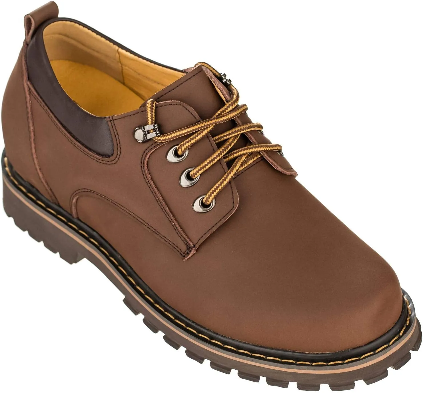 TOTO Men's Invisible Height Increasing Elevator Shoes - Brown Leather Lace-up Casual Low Top Work Boots - 3.2 Inches Taller - F70272 - Size 7.5 D(M) US