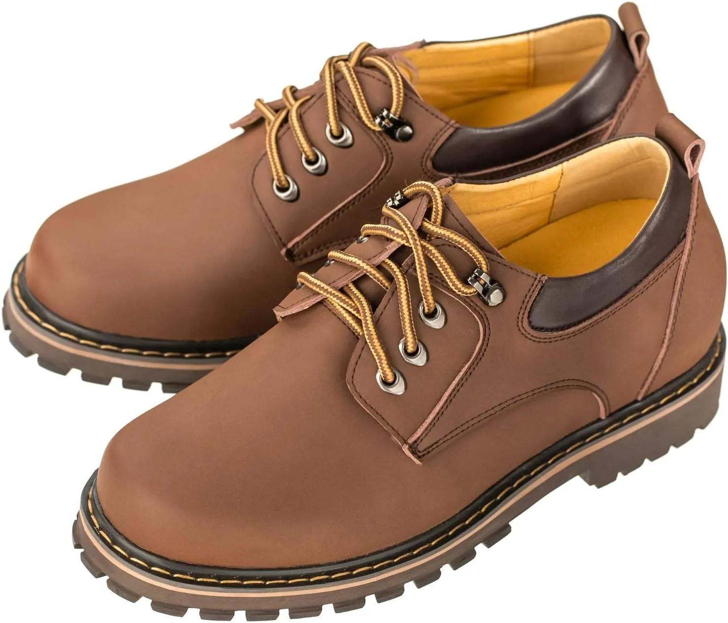 TOTO Men's Invisible Height Increasing Elevator Shoes - Brown Leather Lace-up Casual Low Top Work Boots - 3.2 Inches Taller - F70272 - Size 7.5 D(M) US