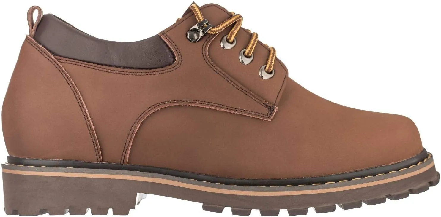 TOTO Men's Invisible Height Increasing Elevator Shoes - Brown Leather Lace-up Casual Low Top Work Boots - 3.2 Inches Taller - F70272 - Size 7.5 D(M) US