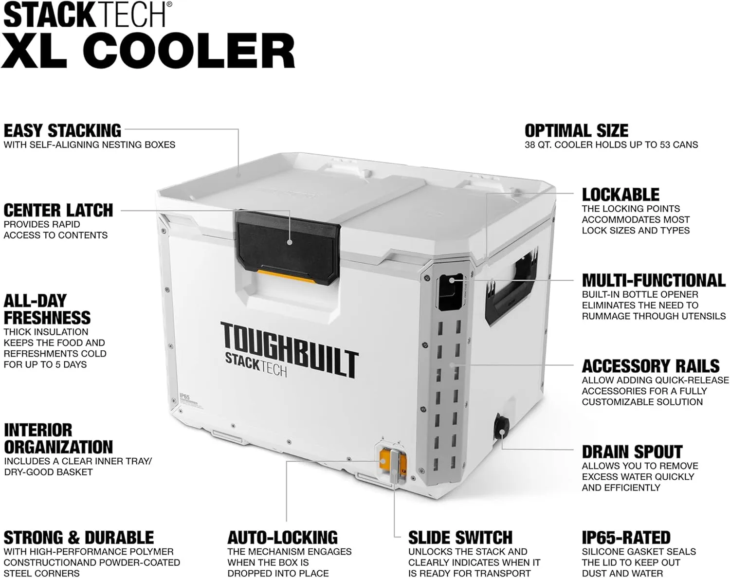 ToughBuilt Compact Cooler, Stackable Hard Shell Ice Chest for StackTech Boxes, Totes, or Lunchbox