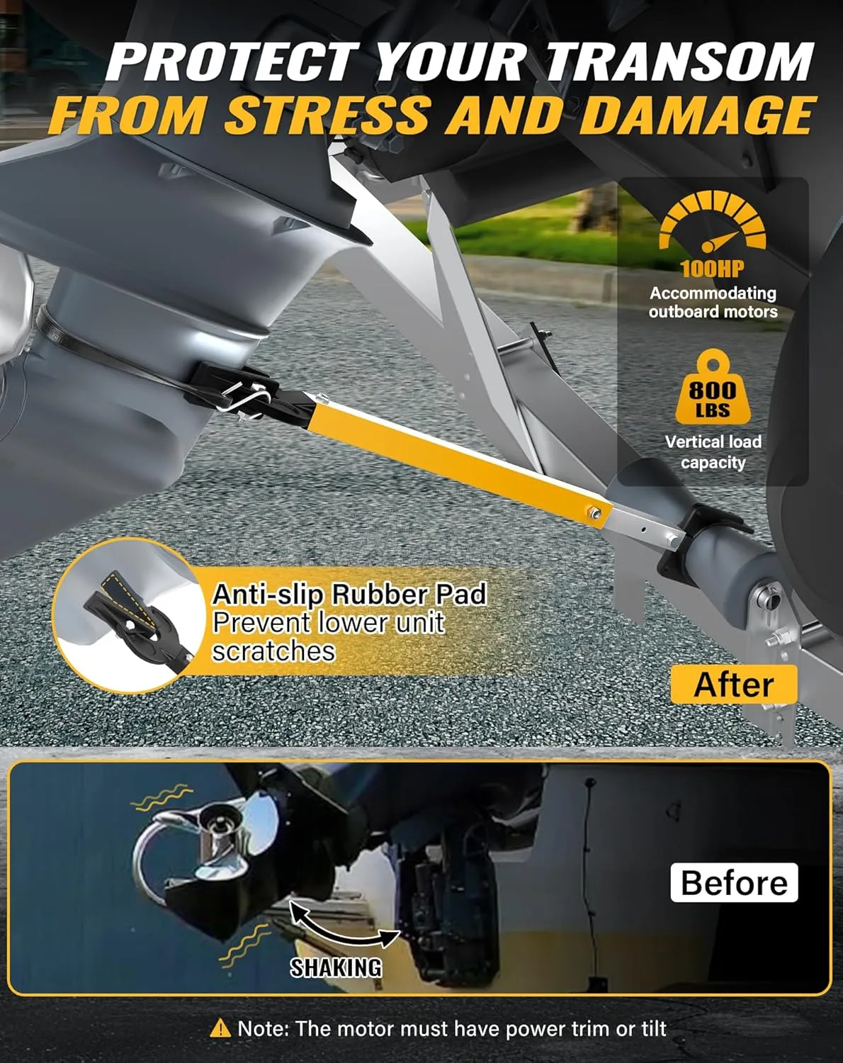 Transom Saver, Outboard Motor Support, One-Piece Casting Adjustable Boat Transom Saver, for Roller and Trailer Mounts