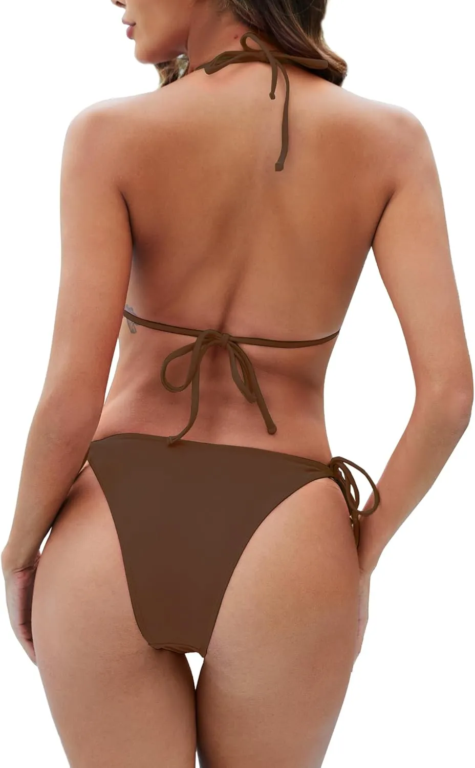 Triangle Bikini Sets for Women Sexy String Thong Two Piece Bathing Suit Spaghetti Strap Cheeky Solid Color Swimsuit