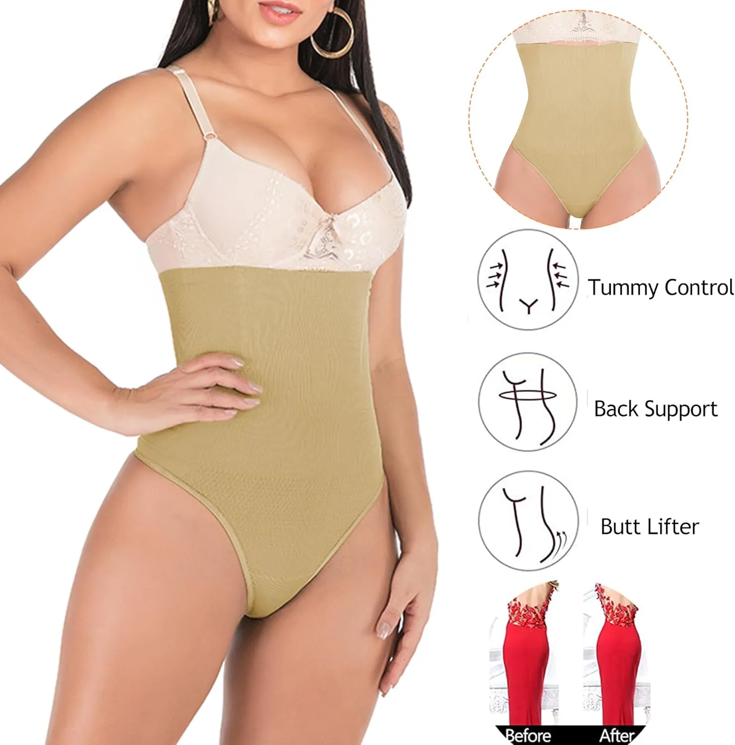 Tummy Control Thong Shapewear for Women 328 Waist Cincher Girdle Slimmer Sexy Thong Panty Shapewear