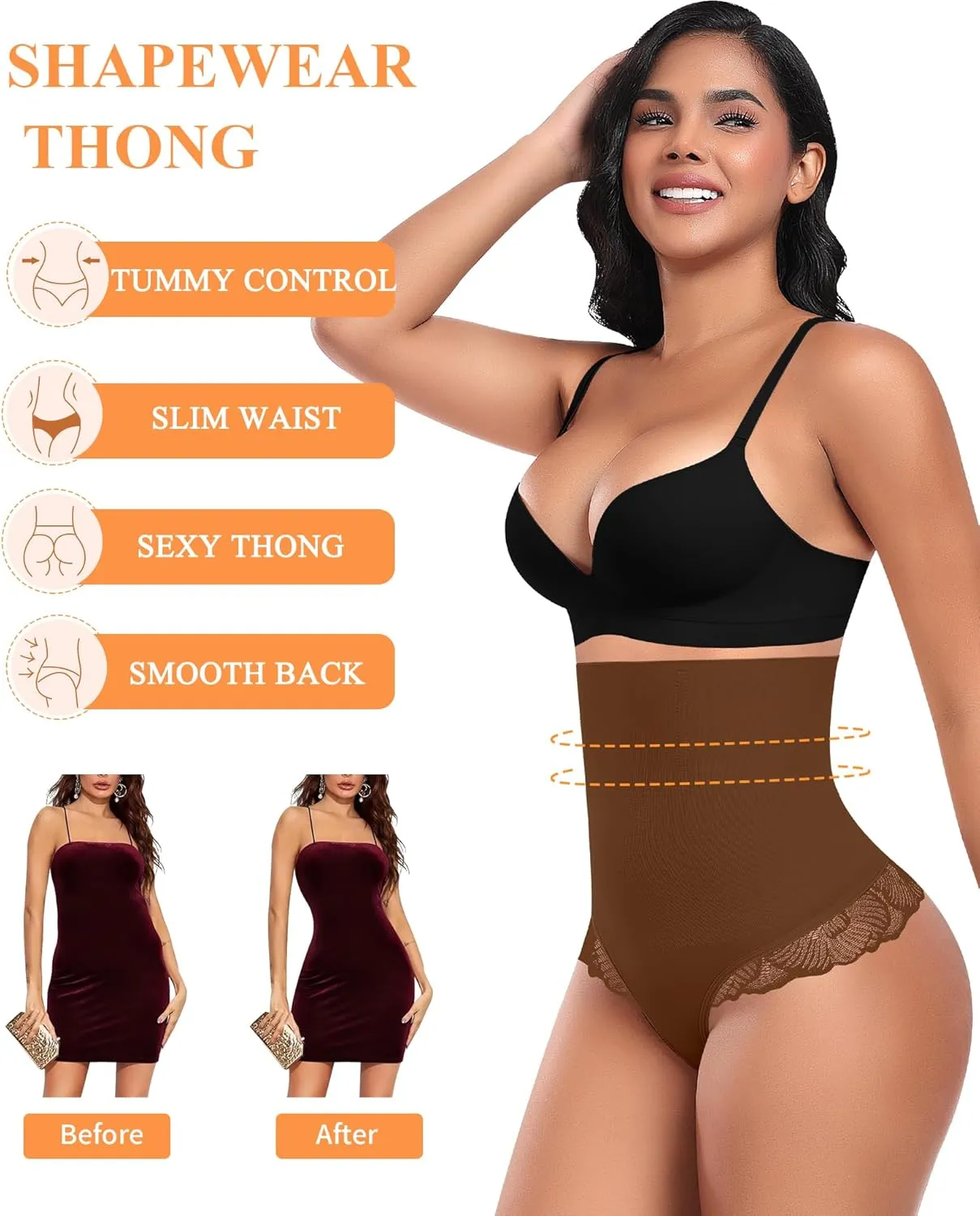 Tummy Control Thong Shapewear for Women High Waisted Body Shaper Panties Shaping Thong Girdle Underwear