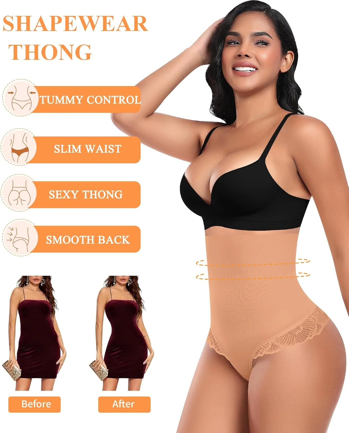 Tummy Control Thong Shapewear for Women High Waisted Body Shaper Panties Shaping Thong Girdle Underwear