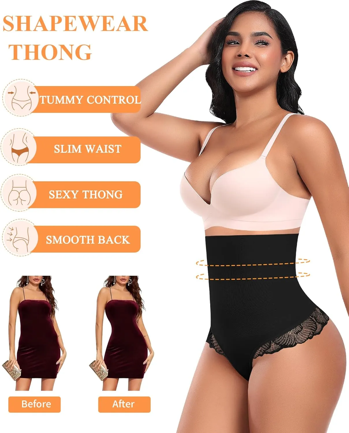 Tummy Control Thong Shapewear for Women High Waisted Body Shaper Panties Shaping Thong Girdle Underwear