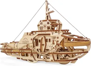 UGEARS Tugboat 3D Mechanical Wooden Model for Self Assembling, DIY, Brainteaser