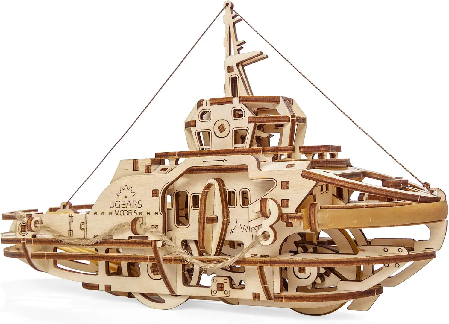UGEARS Tugboat 3D Mechanical Wooden Model for Self Assembling, DIY, Brainteaser