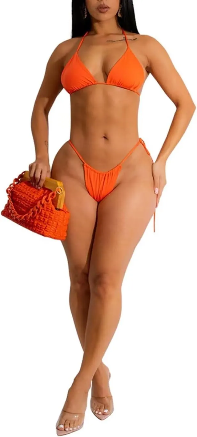 Uni Clau 3 Piece Swimsuits for Women Sexy Bikini Set Beach Cover Up Print Cut Out Halter Sheer Mesh Maxi Dress Bathing Suits
