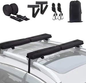 Universal Soft Roof Rack Pads Luggage Carrier System for Kayak,Surfboard, SUP, Canoe, Snowboard with 2 Tie Down Straps, 2 Tie Down Ropes, 2 Hood Loops and Storage Bag(Black)