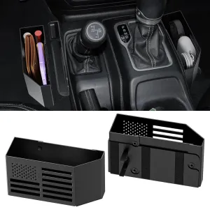 Upgraded Metal Magnetic Center Console Organizer for Jeep Wrangler JL/JLU/4XE 2018-2025 & Gladiator JT 2025 2024 2023-2020 Accessories, Gear Shift Side Storage Box Tray,Flag (Not for JK/JKU)