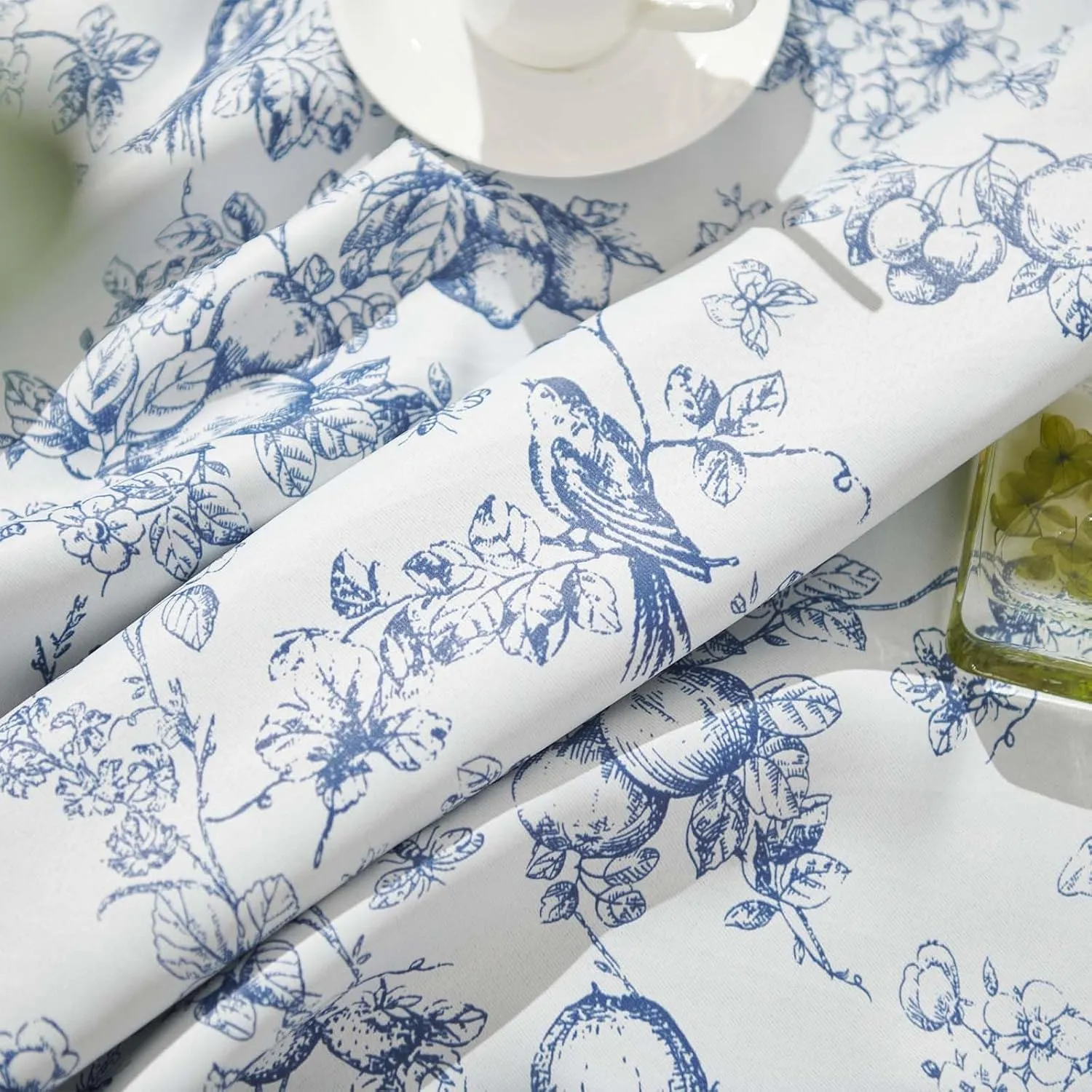 Vangao Blue 100% Blackout Curtains for Bedroom 63 Inch Length, Printed Flower Floral Curtains for Living Room Rod Pocket Back Tab Full Thermal Insulated Window Drapes, 2 Panels Blue and White