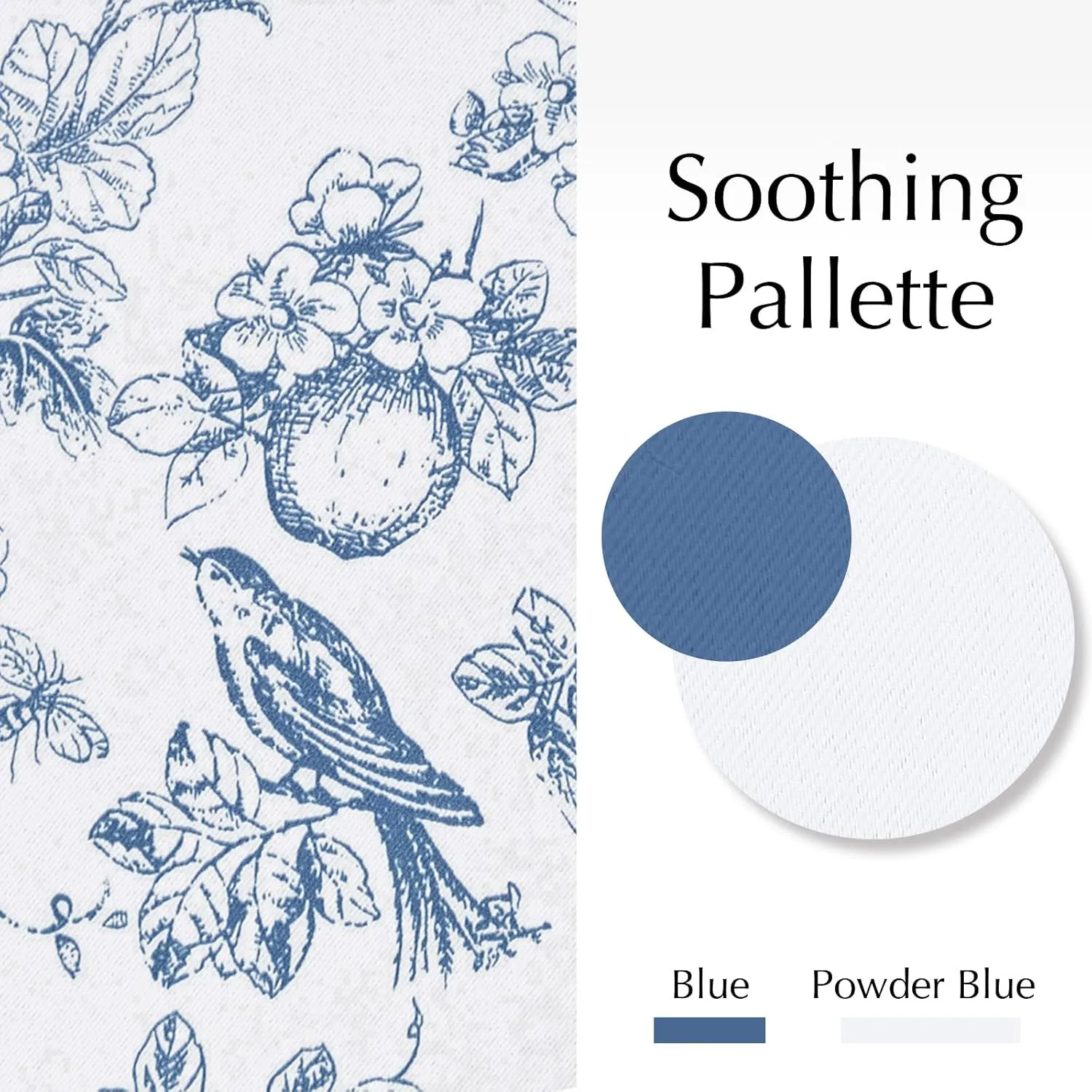 Vangao Blue 100% Blackout Curtains for Bedroom 63 Inch Length, Printed Flower Floral Curtains for Living Room Rod Pocket Back Tab Full Thermal Insulated Window Drapes, 2 Panels Blue and White
