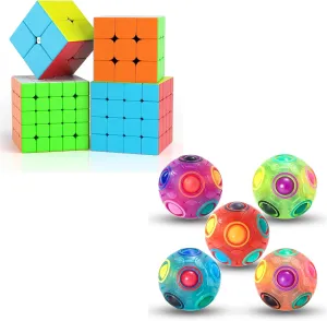 Vdealen 5 Pack Rainbow Puzzle Ball and 2x2 3x3 4x4 5x5 Stickerless Magic Cube Bundle