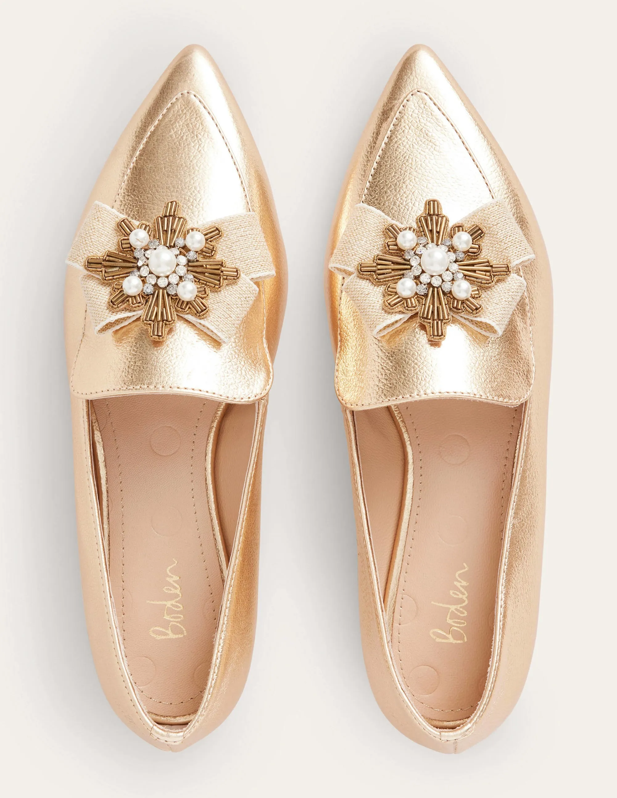 Verzierte Loafer mit spitzer Zehenpartie-Gold