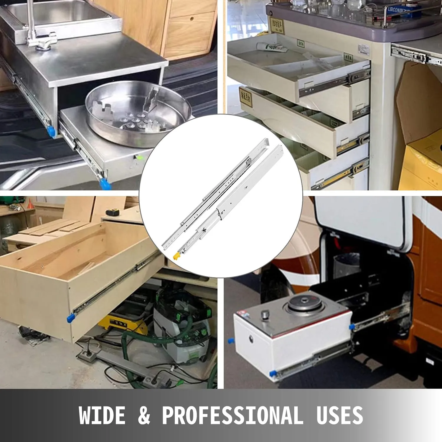 VEVOR Drawer Slides 22inch, 1 Pair Locking Drawer Slides 500lbs Load Capacity, Side Mount Ball Bearing, 3-Fold Full Extension
