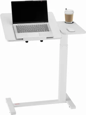 VEVOR Overbed Table, Over Bed Table with Wheels Adjustable Height, Mobile Hospital Bed Table, Rolling Laptop Desk with Tilting Top & Cup Holder, Portable Over Bed Desk for Home, Office, Study, White