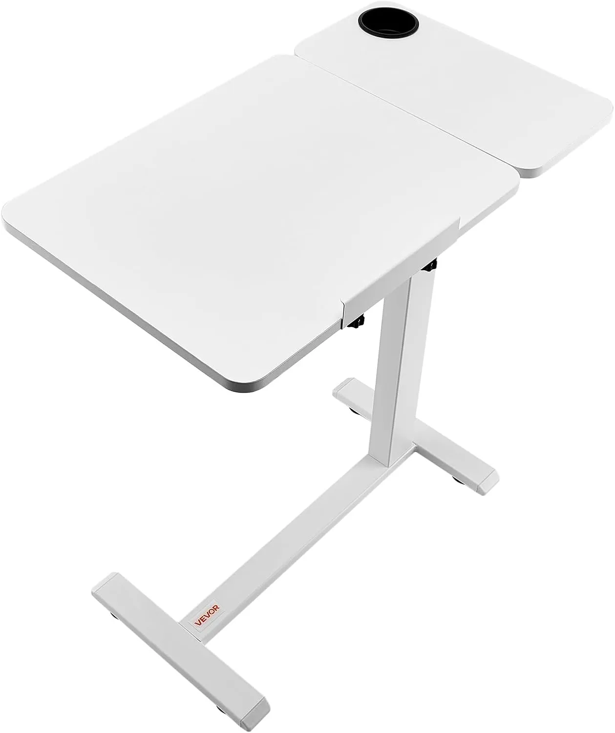 VEVOR Overbed Table, Over Bed Table with Wheels Adjustable Height, Mobile Hospital Bed Table, Rolling Laptop Desk with Tilting Top & Cup Holder, Portable Over Bed Desk for Home, Office, Study, White