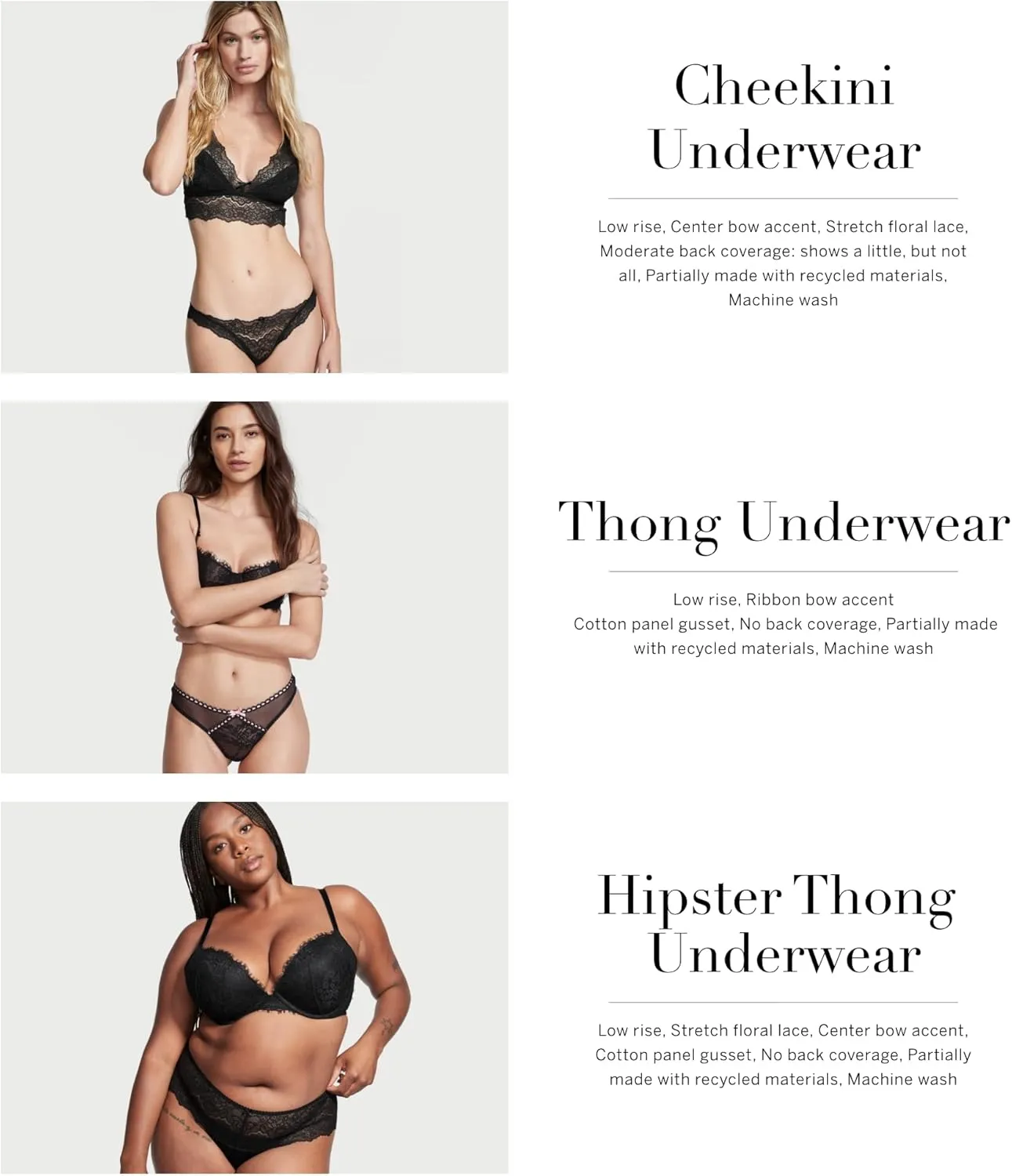 Victoria's Secret Women's Dream Angels Lace Hipster Thong Underwear, Panties for Women (XS-XXL)