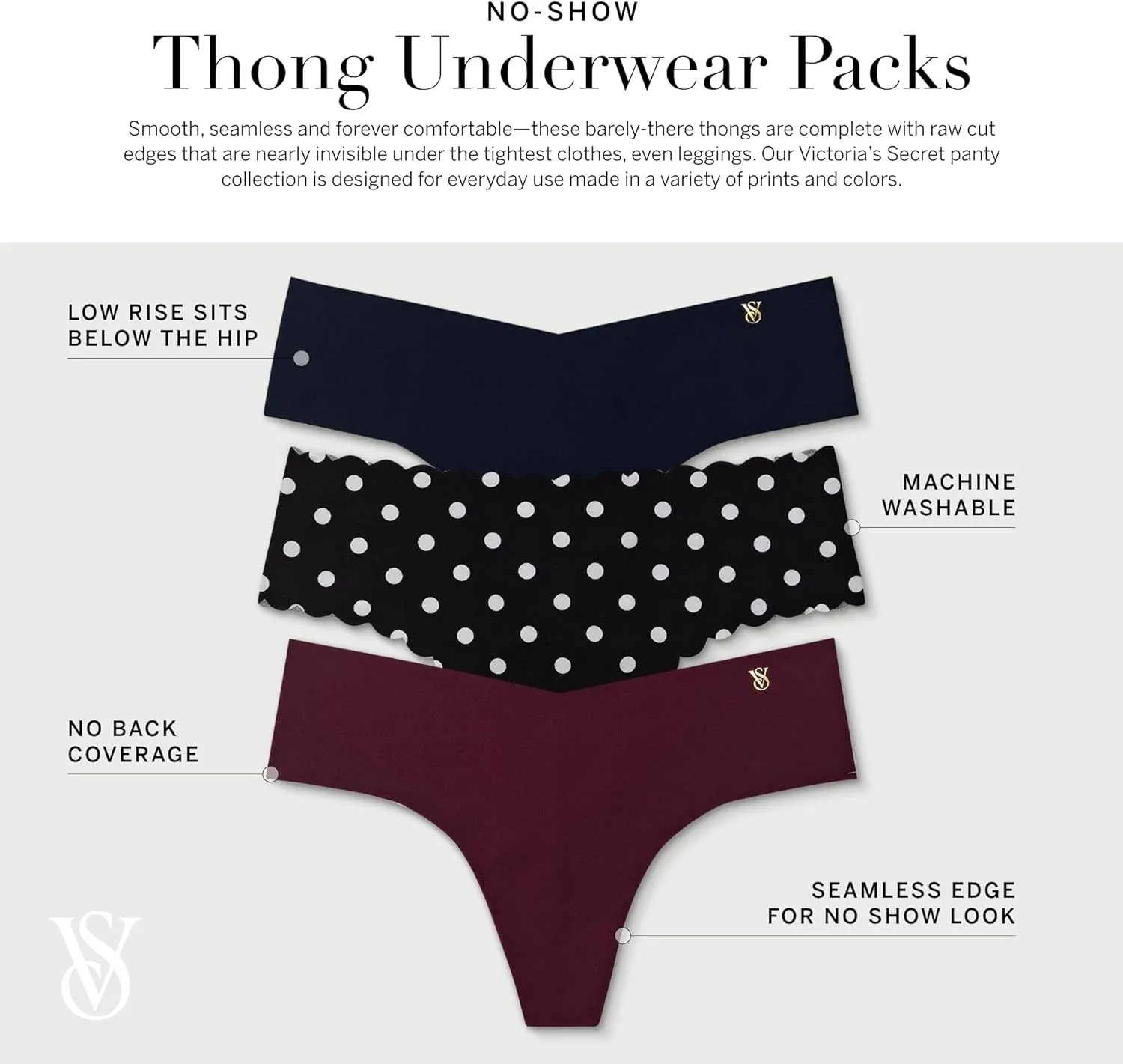 Victoria's Secret Women's No Show Thong Underwear, Panties for Women, Multi Pack (XS-XXL)