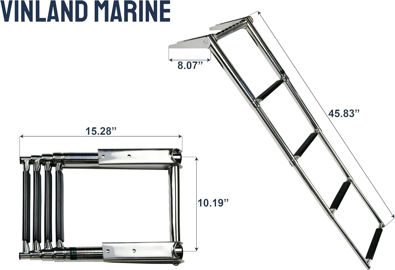 Vinland Marine 4-Step Over Platform Boat Ladder w/Horizontal Handle 304 Stainless Steel Telescoping Boat Ladder Pontoon, Bass, Jon