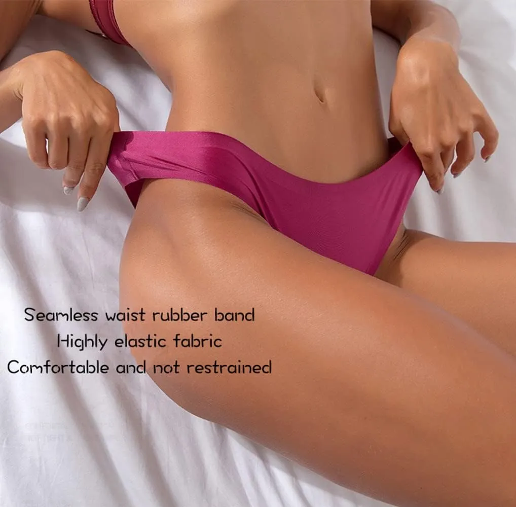 VISSAY Seamless Underwear for Women, No Show Cheeky Bikini Panties, Ladies Satin Invisible Breathable Briefs for Women Pack