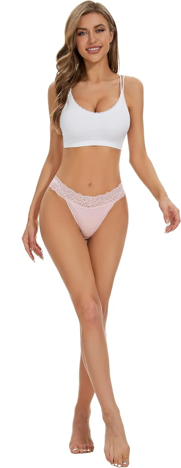 voenxe Seamless Thong for Women,No Show Lace Underwear,Ladies Breathable Comfort Panties Soft Laser Cut Undies,Tanga,5-Pack