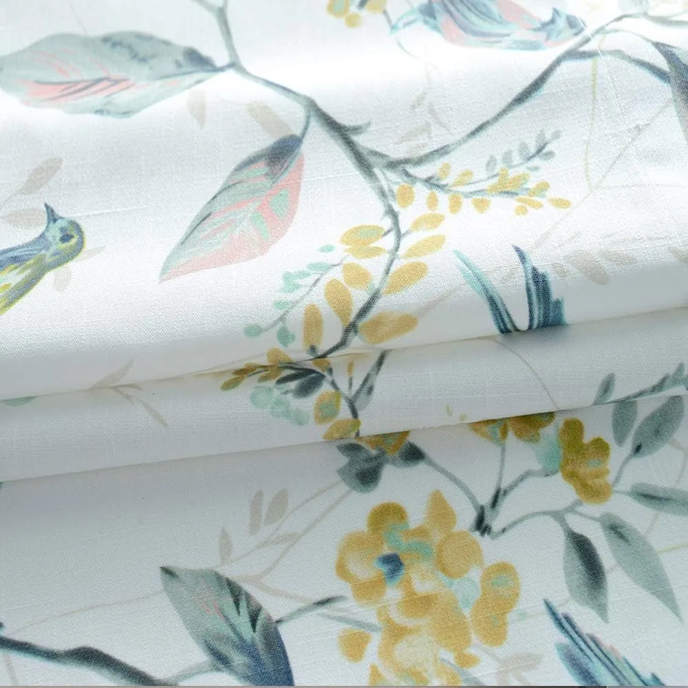 VOGOL Tie Up Shades for Kitchen, Birds and Floral Print Tie-Up Curtains for Kitchen Windows Adjustable Rod Pocket 63 Inch Length Adjustable Balloon Shades for Bathroom Small Cafe, One Piece