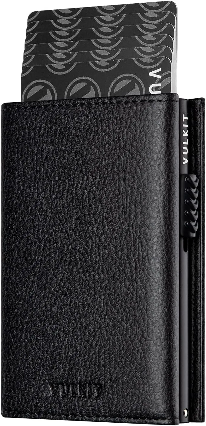 VULKIT Card Holder Wallet with Coin Pocket Magnetic Closure Pop Up Cards With ID Window Leather Wallet for Cash & Credit Cards