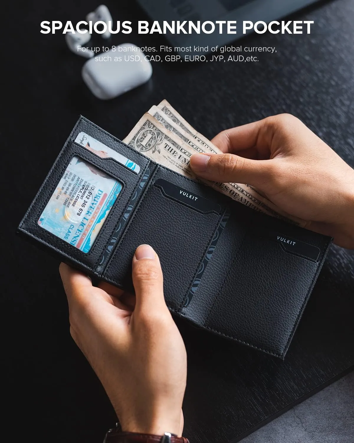 VULKIT Card Holder Wallet with Coin Pocket Magnetic Closure Pop Up Cards With ID Window Leather Wallet for Cash & Credit Cards