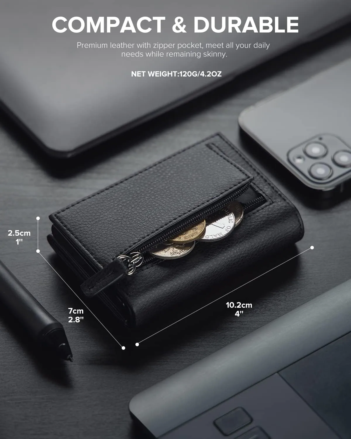VULKIT Card Holder Wallet with Coin Pocket Magnetic Closure Pop Up Cards With ID Window Leather Wallet for Cash & Credit Cards