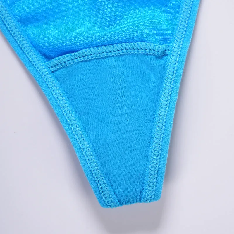 Waist Side Splicing Satin Thin Athletic Thong Panties