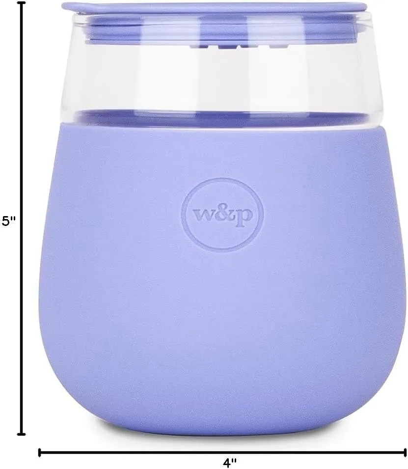 W&P Porter Portable Wine Cocktail Glass with Protective Silicone Sleeve, Lavender 15oz, Wine Tumbler with Slide-Lock Lid, Dishwasher Safe