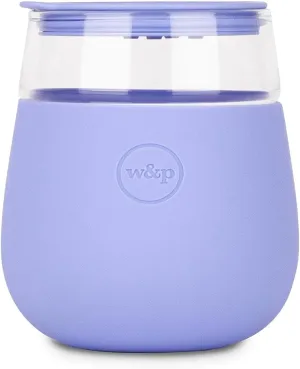 W&P Porter Portable Wine Cocktail Glass with Protective Silicone Sleeve, Lavender 15oz, Wine Tumbler with Slide-Lock Lid, Dishwasher Safe