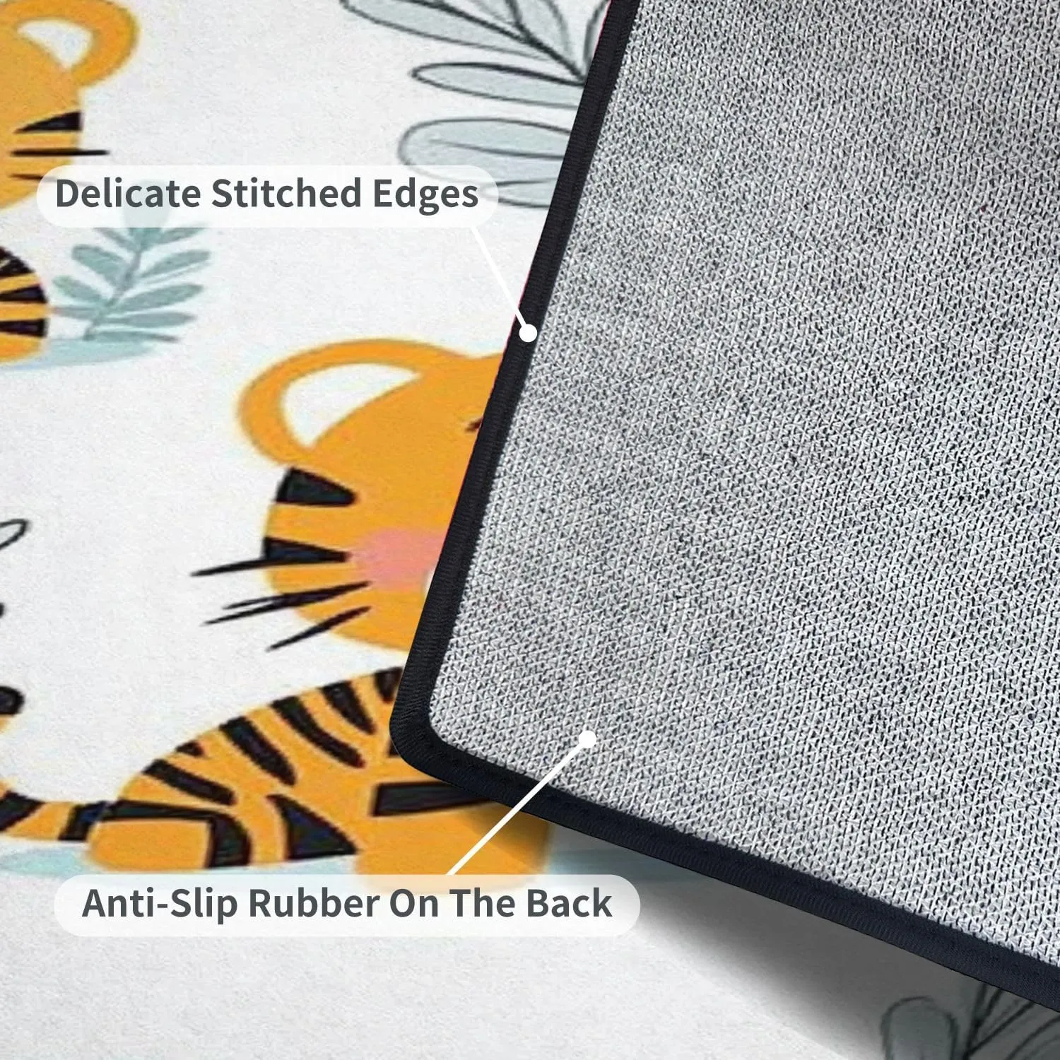 Washable Area Rug Cute Tiger Animal Jungle Tree Seamless Repeated Cartoon Flat Style for 6x9 Low Pile Large Rug Non-Slip Non-Shedding Rug Indoor Carpet for Living Room Bedroom Kids Room Home Decor