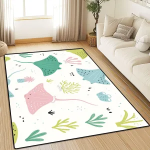 Washable Area Rug Hand Drawn Colored Childish Seamless Repeating Simple Flat 4x5.3 Low Pile Throw Rug Non-Slip Non-Shedding Rug Indoor Carpet for Living Room Bedroom Kids Room Home Decor
