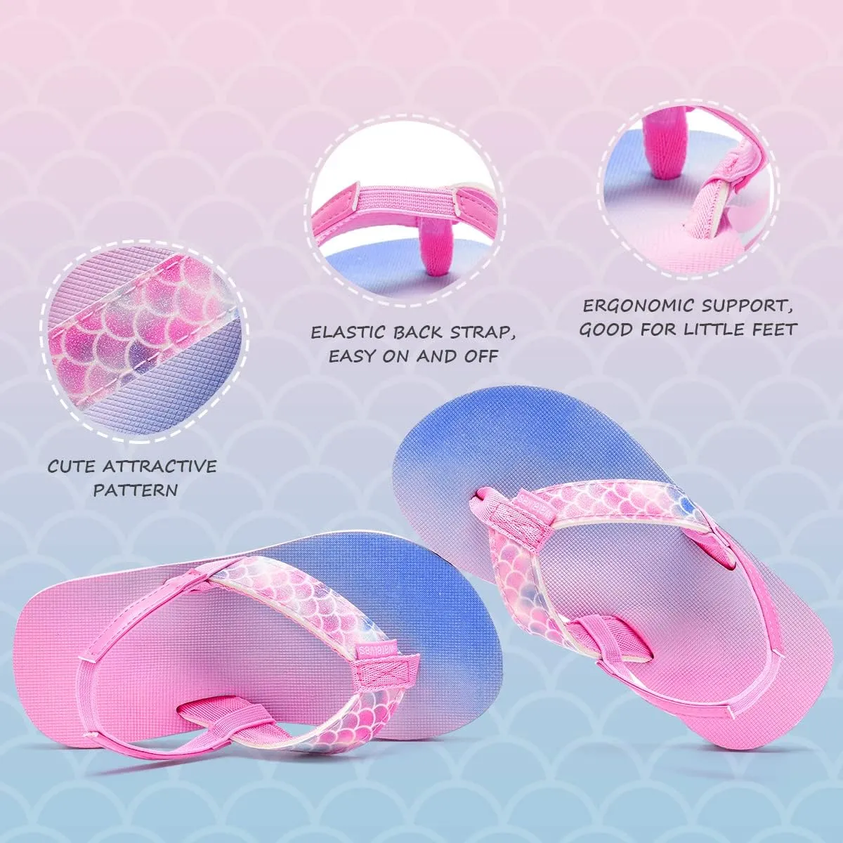 WateLves Girls & Boys Kids Flip Flop summer Slide Sandals Slip on Suitable for Bath Shower Beach pool (Little Kid/Big Kid)