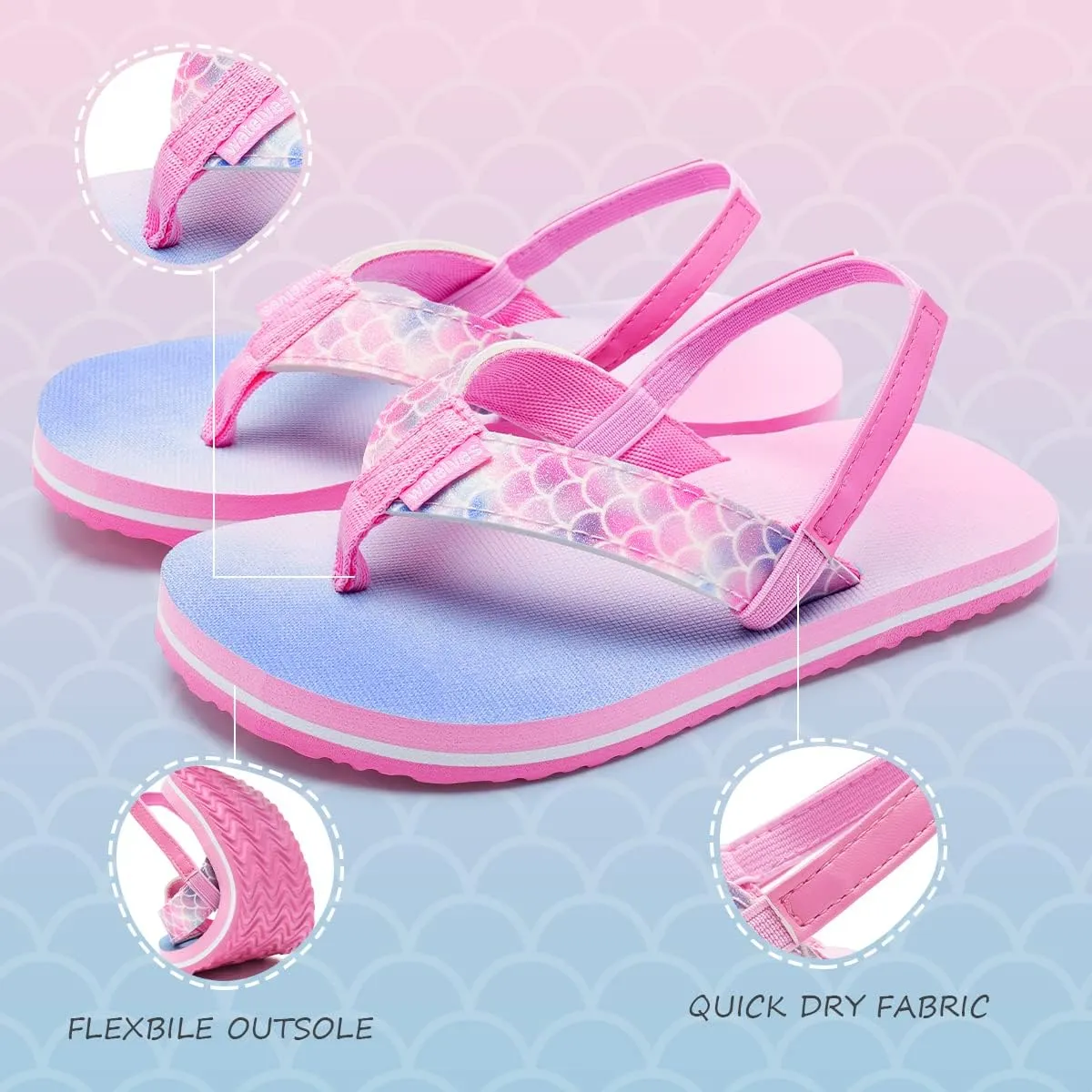 WateLves Girls & Boys Kids Flip Flop summer Slide Sandals Slip on Suitable for Bath Shower Beach pool (Little Kid/Big Kid)