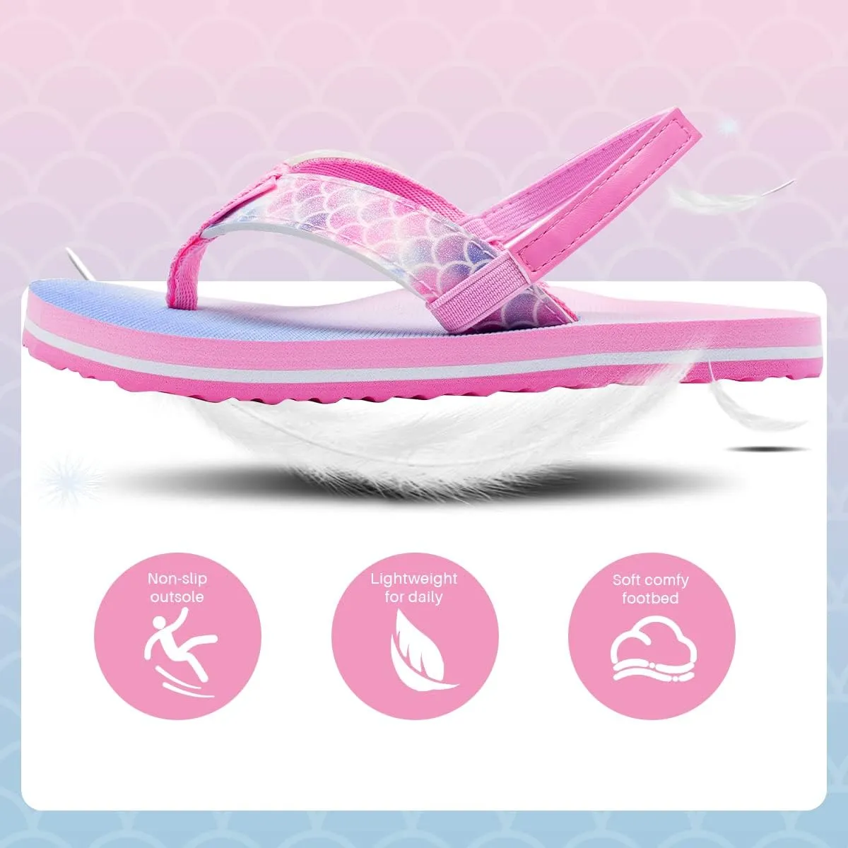 WateLves Girls & Boys Kids Flip Flop summer Slide Sandals Slip on Suitable for Bath Shower Beach pool (Little Kid/Big Kid)