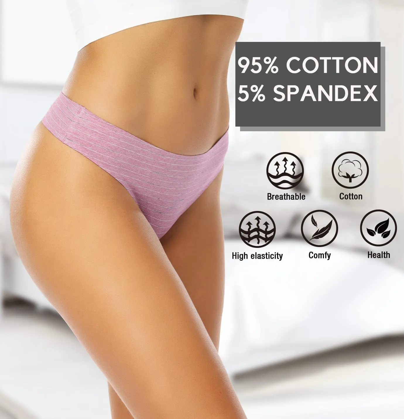 Wealurre Women's Cotton Thong Breathable Panties Low Rise Underwear