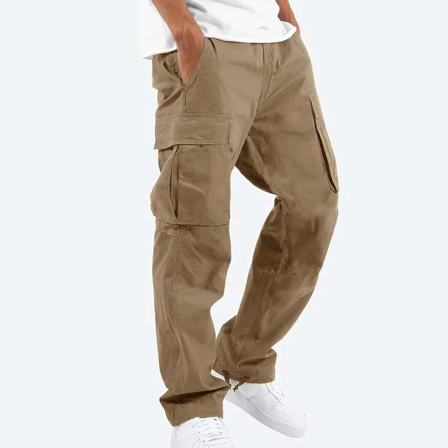 WENKOMG1 Men's Basic Tactical Bottoms Breathable Elastic Waist Trousers Pencil Leg Sports Bottoms