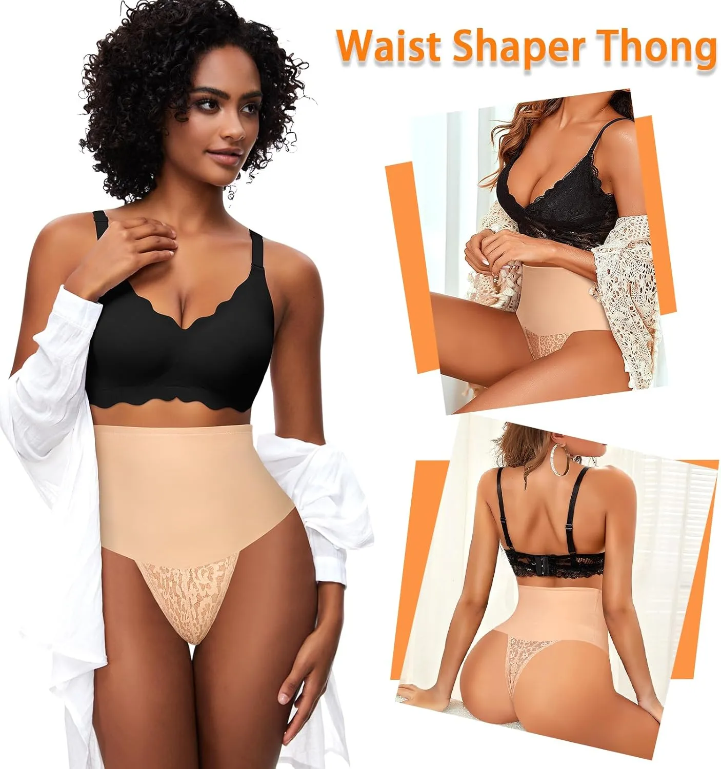 Werena Tummy Control Thong Shapewear for Women Mid High Waisted Body Shaper Underwear Lace Shaping Thong Girdle Panties