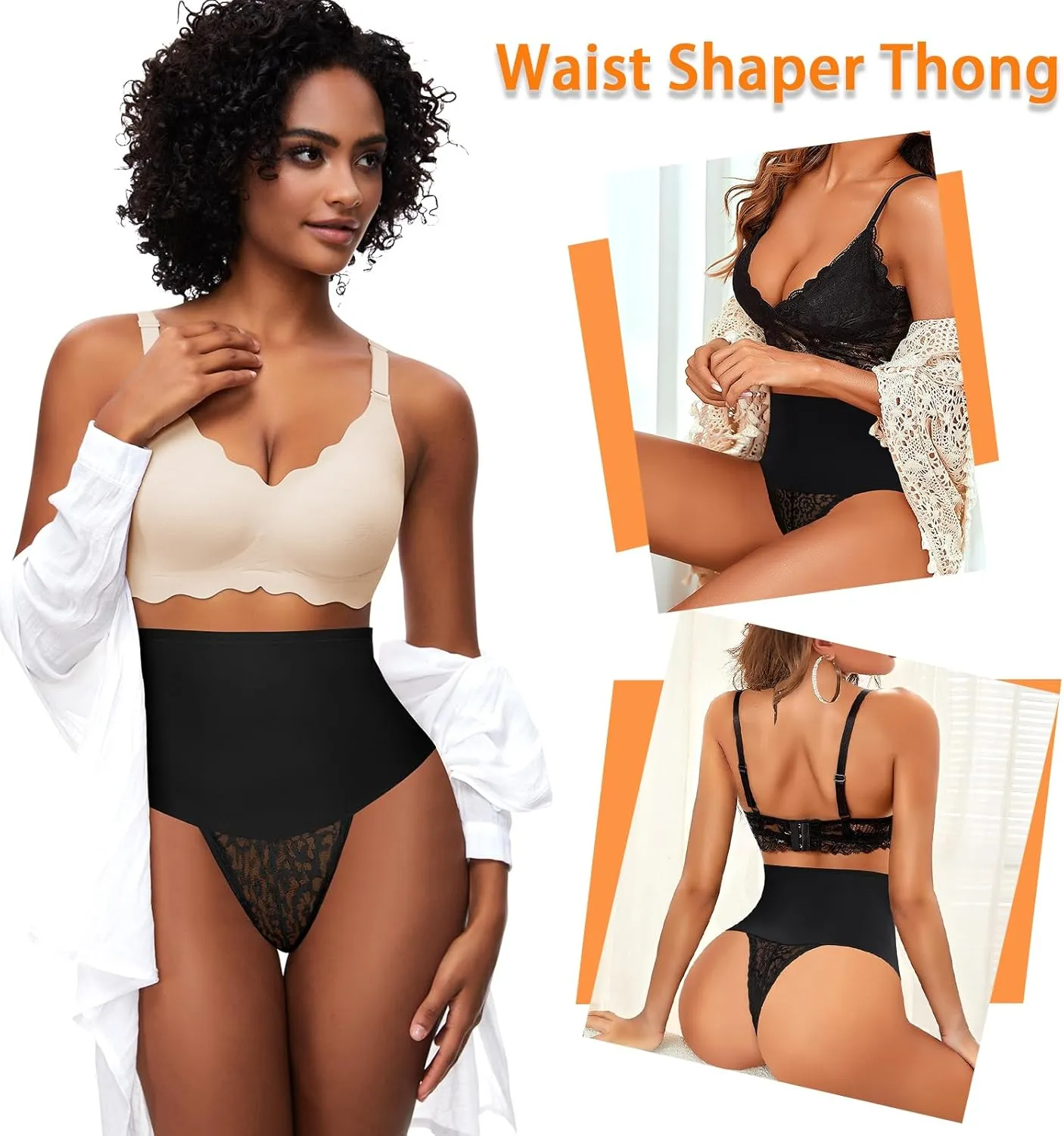Werena Tummy Control Thong Shapewear for Women Mid High Waisted Body Shaper Underwear Lace Shaping Thong Girdle Panties