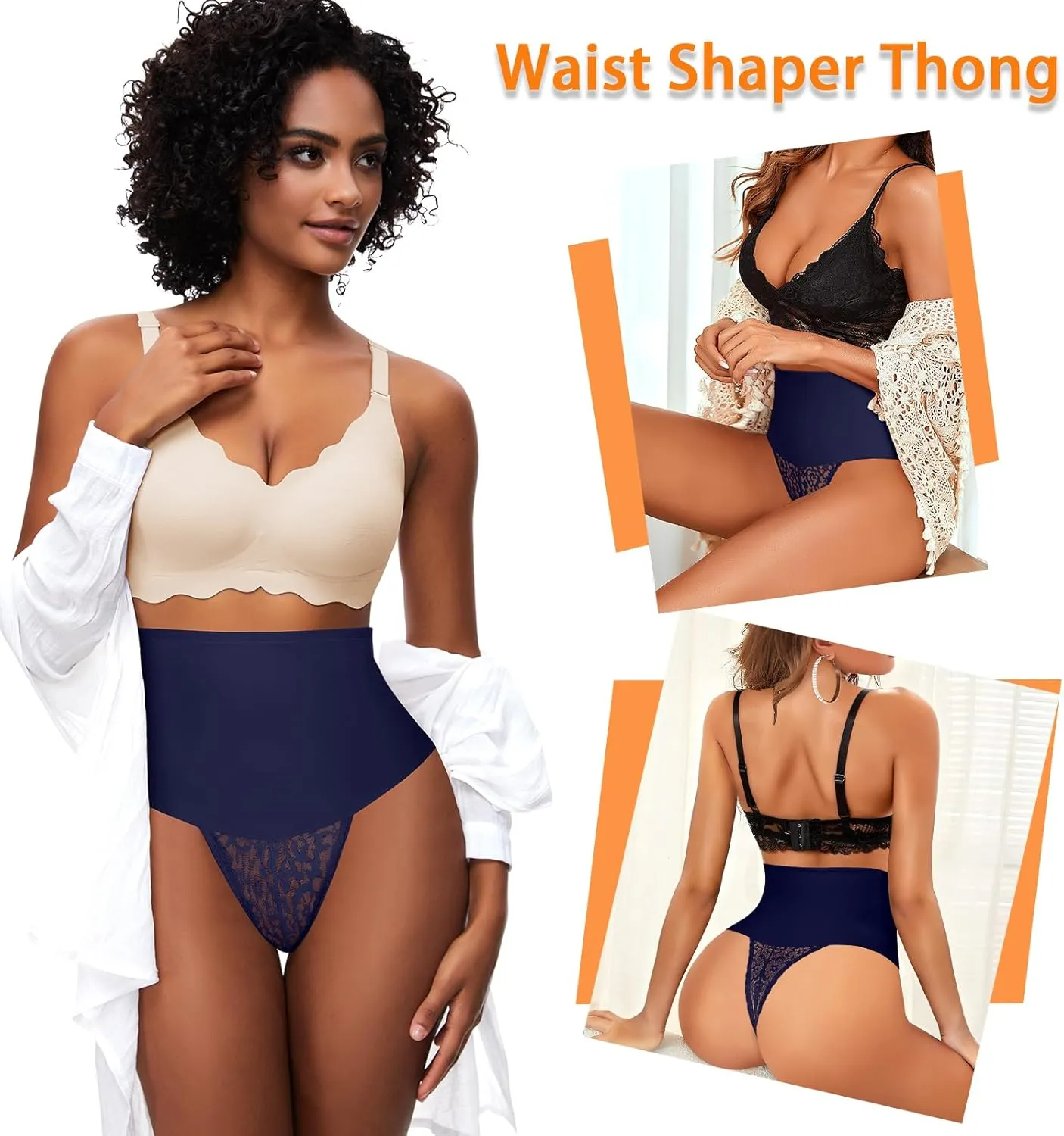 Werena Tummy Control Thong Shapewear for Women Mid High Waisted Body Shaper Underwear Lace Shaping Thong Girdle Panties