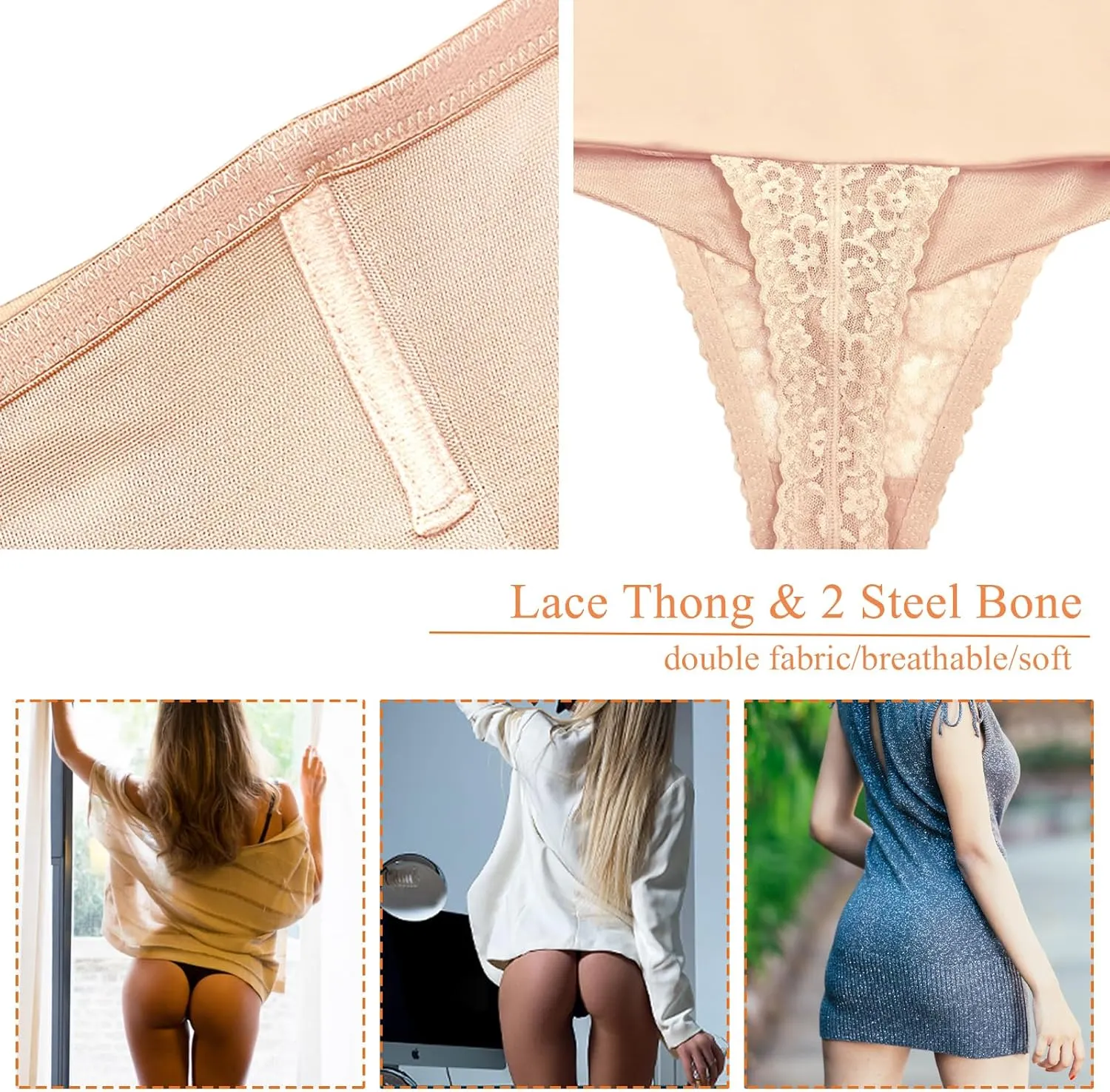 Werena Tummy Control Thong Shapewear for Women Mid High Waisted Body Shaper Underwear Lace Shaping Thong Girdle Panties