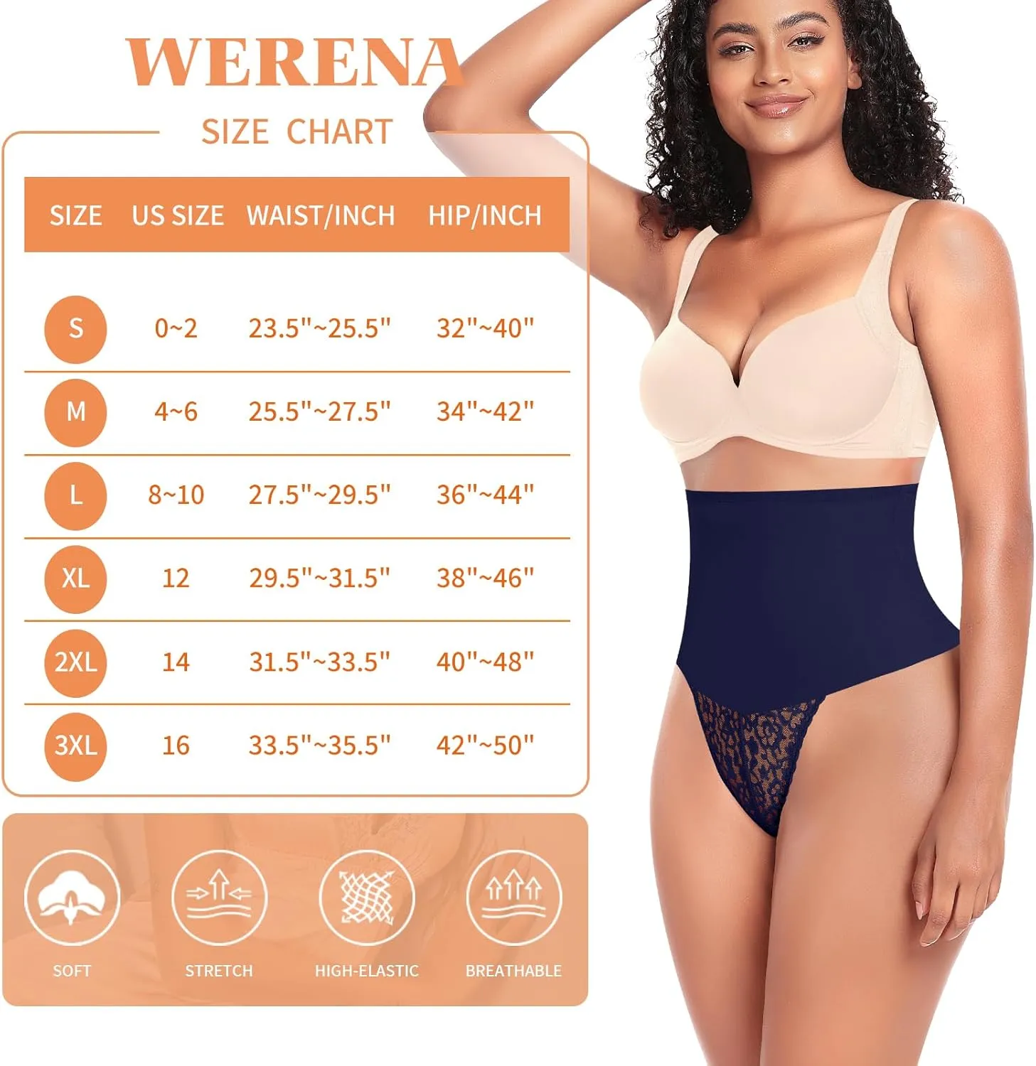Werena Tummy Control Thong Shapewear for Women Mid High Waisted Body Shaper Underwear Lace Shaping Thong Girdle Panties