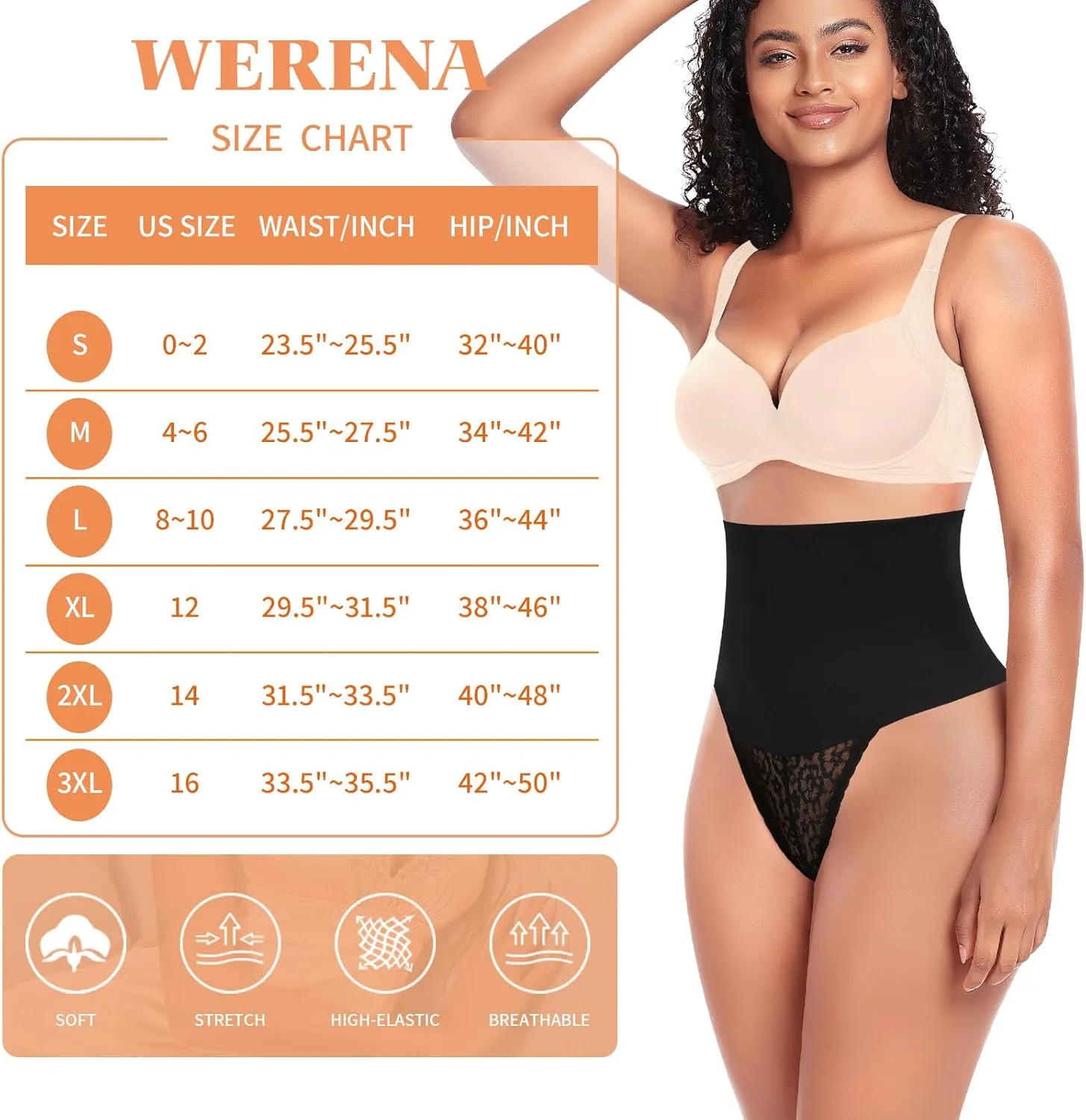 Werena Tummy Control Thong Shapewear for Women Mid High Waisted Body Shaper Underwear Lace Shaping Thong Girdle Panties