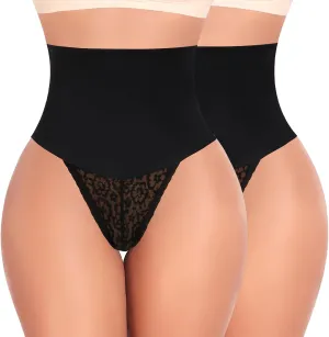 Werena Tummy Control Thong Shapewear for Women Mid High Waisted Body Shaper Underwear Lace Shaping Thong Girdle Panties